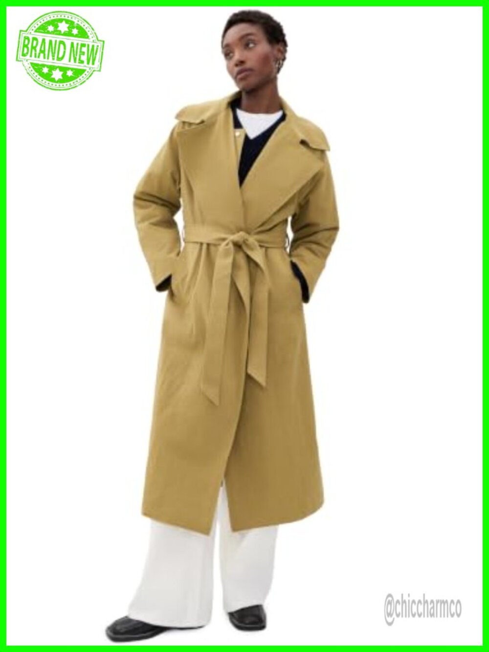 Heavyweight Gabardine Trench Coat with Self-Belt Snap Placket